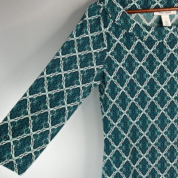 WHITE HOUSE BLACK MARKET Retro Print Dress Green Round Neck 3/4 Sleeve Size S - Picture 5 of 11
